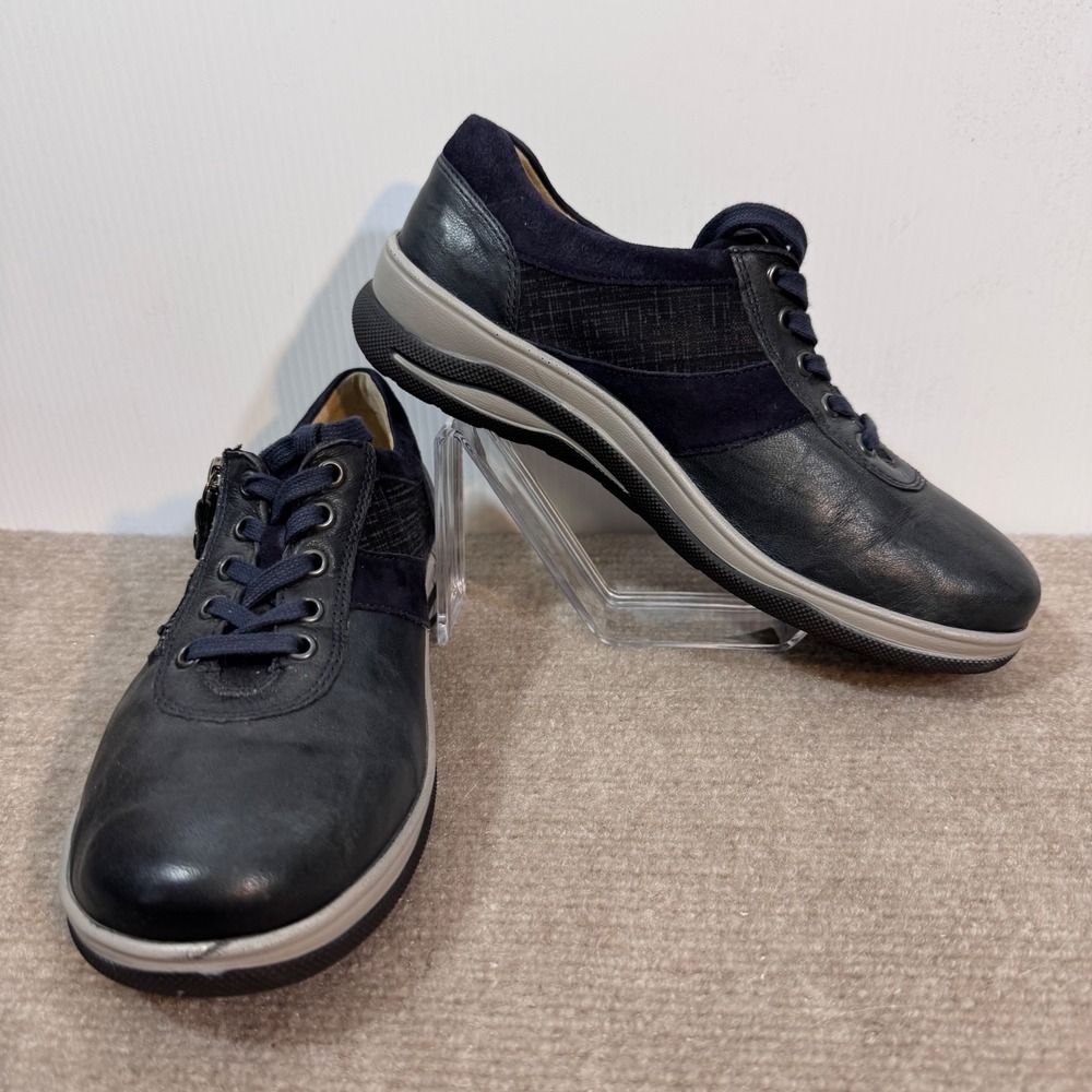 Fidelio Hallux Leather Suede Sneakers Womens 6.5 Navy Side Zip Comfort Shoes